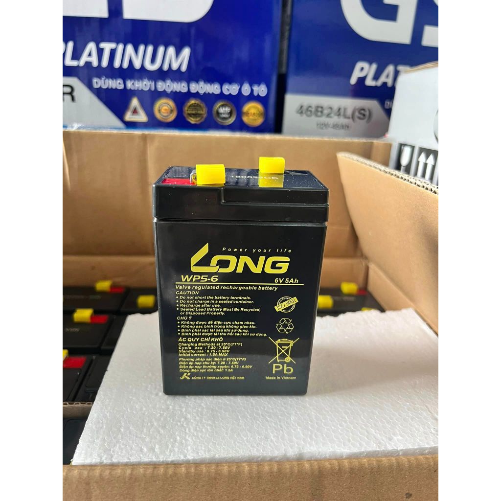 Ắc Quy LONG WP5-6 6V-5AH Bình ắc quy khô 6V cho xe điện trẻ em ,đèn khẩn cấp,quạt sạc