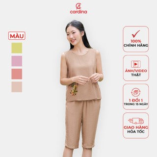 Bộ đồ nữ CARDINA chất liệu đũi bamboo sát nách hình thêu sườn thiết kế đơn giản tinh tế thoáng mát 4BDL02