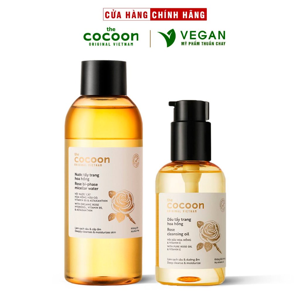 Combo Nước tẩy trang hoa hồng cocoon 310ml + Dầu tẩy trang hoa hồng cocoon 140ml