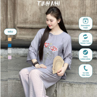 Đồ lam pháp phục thêu sen TINH NHI nhẹ nhàng thanh lịch PP174