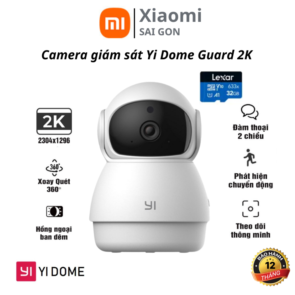 Camera giám sát Yi Dome Guard 2K, đàm thoại 2 chiều, xoay 360 độ theo dõi mọi chuyển động trong nhà 