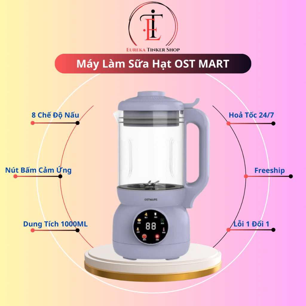 Máy Làm Sữa Hạt Đa Năng 𝐎𝐒𝐓𝐌𝐀𝐑𝐒 Dung Tích 1000ml, Công Suất 800W, Máy Làm Sữa Đậu Nành, Nấu Sữa Ngô.