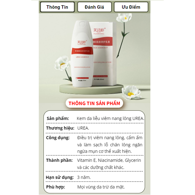 Kem Dưỡng Da Viêm Nang Lông, Cấp Ẩm Urea - Kem Urea Vitamin E Hỗ Trợ Khắc Phục Da Vẩy Nấm, Viêm Nang Lông, Mụn Body