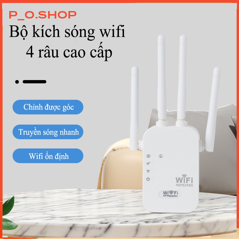 Kích Sóng Wifi 4 Râu Ăng Ten Phát Xuyên Tường Chuẩn N Tốc Độ 300mbps Màu Trắng Bộ Kích Sóng Wifi Thu