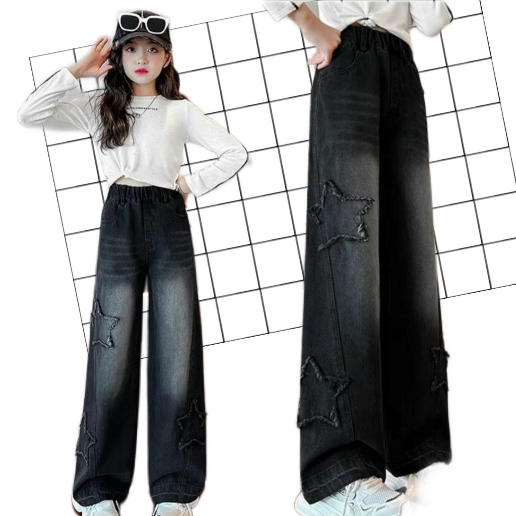   16-50kg  Quần jean bé gái ống rộng có 2 mấu lựa chọn cho bé dễ phối đồ 