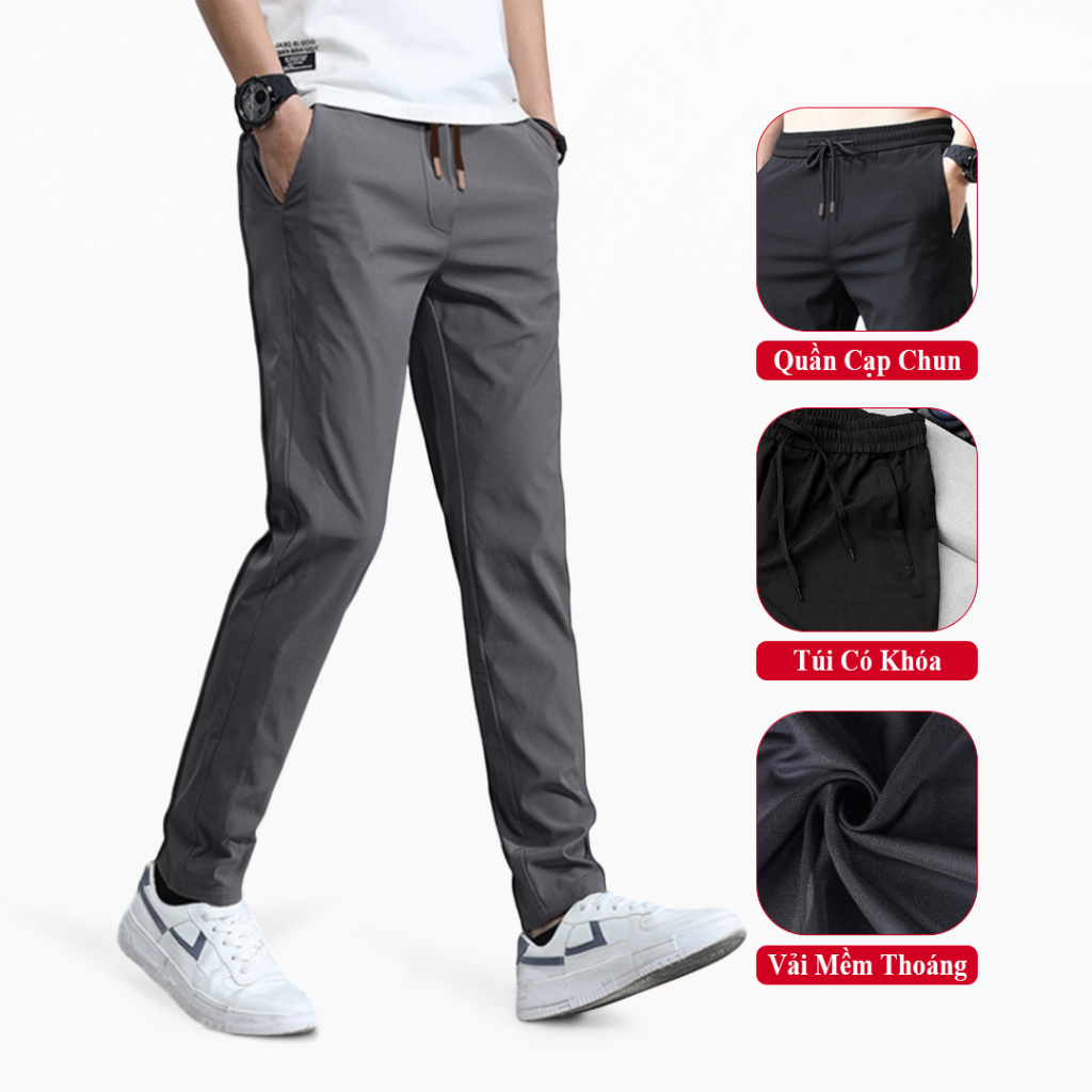Quần Dài Thể Thao Nam Ống Đứng Có Khóa Túi Cạp Chun Co Giãn Vicenzo. Quần Dài Nam Mặc Nhà