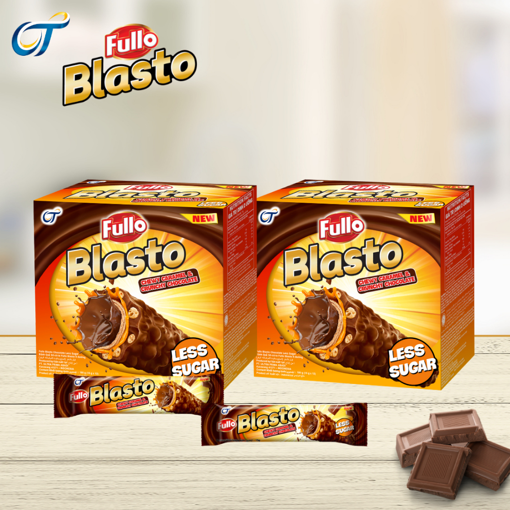 GIẢM GIÁ + QUÀ 100K _ Combo 2 hộp Ít Đường _ FULLO BLASTO Less Sugar _ Bánh quế choco caramel gạo rang (Hộp 180g)