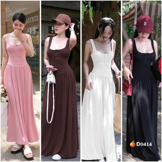 Đầm tăm lụa sát nách phối nút mặc tôn dáng siêu sang
