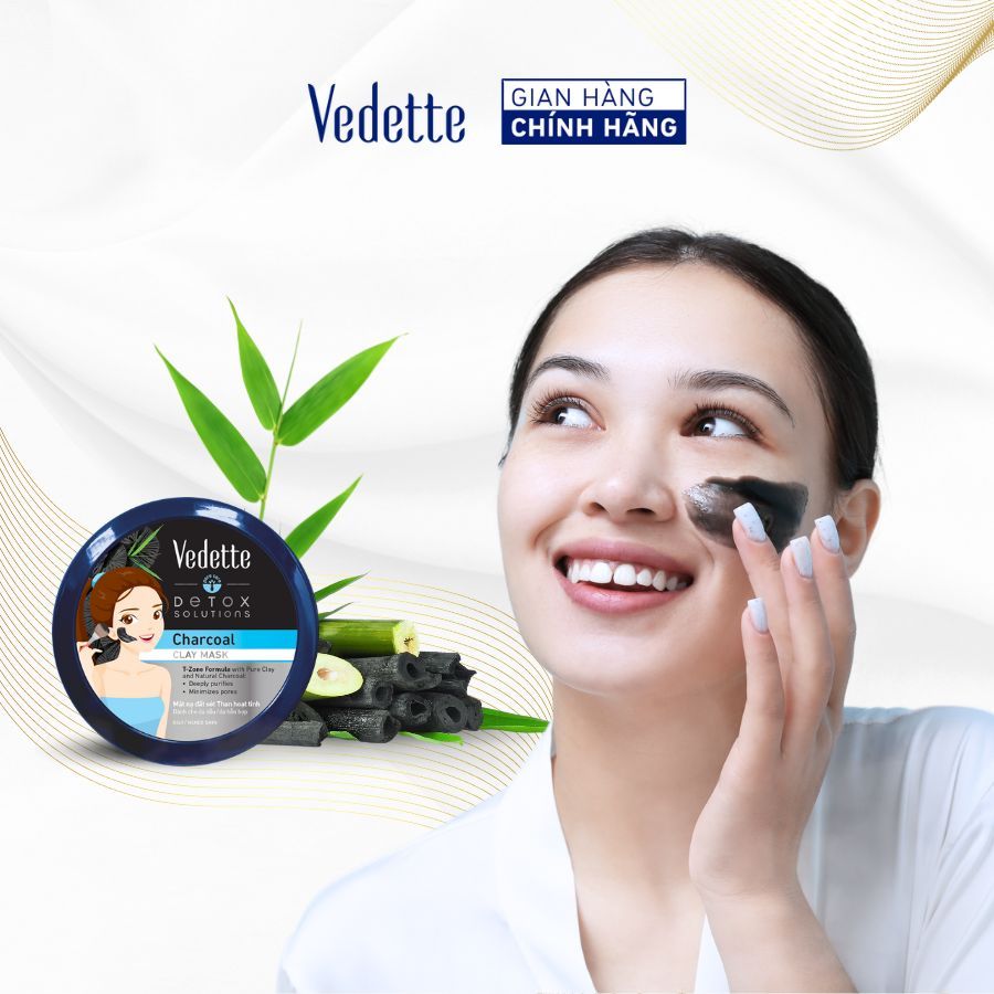 Mặt nạ đất sét Vedette than hoạt tính 145g sạch sâu, loại bỏ bã nhờn, cặn bẩn, thu nhỏ lỗ chân lông