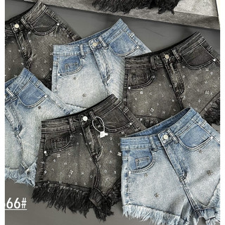Quần sooc bò đính đá chữ tua gấu cá tính, short denim QCCC LuciK Shop QN0034 5666