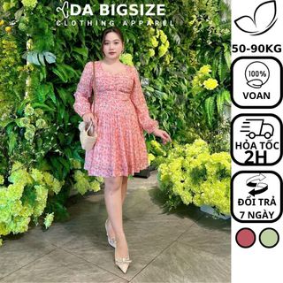 Dabigsize - Đầm Bigsize Nữ , Váy Maxi Hoa Dự Tiệc Tay Dài Voan Tơ 2 Lớp Mềm Mịn Dành Cho Người Mập 50-90kg