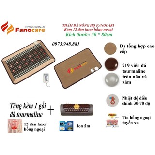 Thảm đá nhiệt nóng HQ Fanocare KT 50*80cm kèm 12 mắt lazer hồng ngoại  (Tặng kèm 1 gối đá)