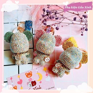 Móc khoá charm gấu đính đá mini, phụ kiện thời trang balo túi xách