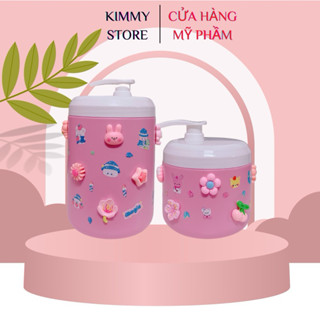  Hủ nhựa đựng kem 1kg- 500g màu hồng pastel đính charm 