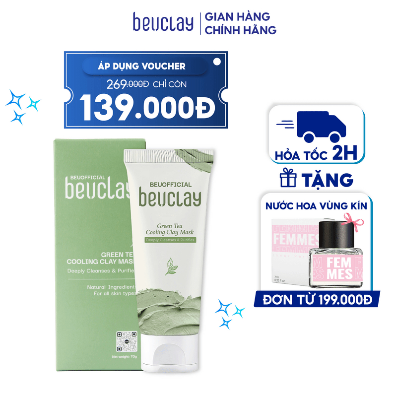 Mặt nạ đất sét BEUCLAY trà xanh sáng da, se khít lỗ chân lông, kiểm soát dầu, ngăn ngừa mụn cám mụn đầu đen | BigBuy360 - bigbuy360.vn
