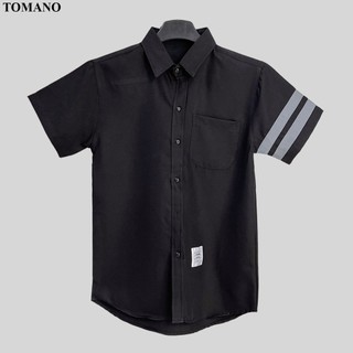 Áo sơ mi basic 2 sọc nam nữ tay ngắn vải cotton co giãn 4 chiều mềm mịn - tomano