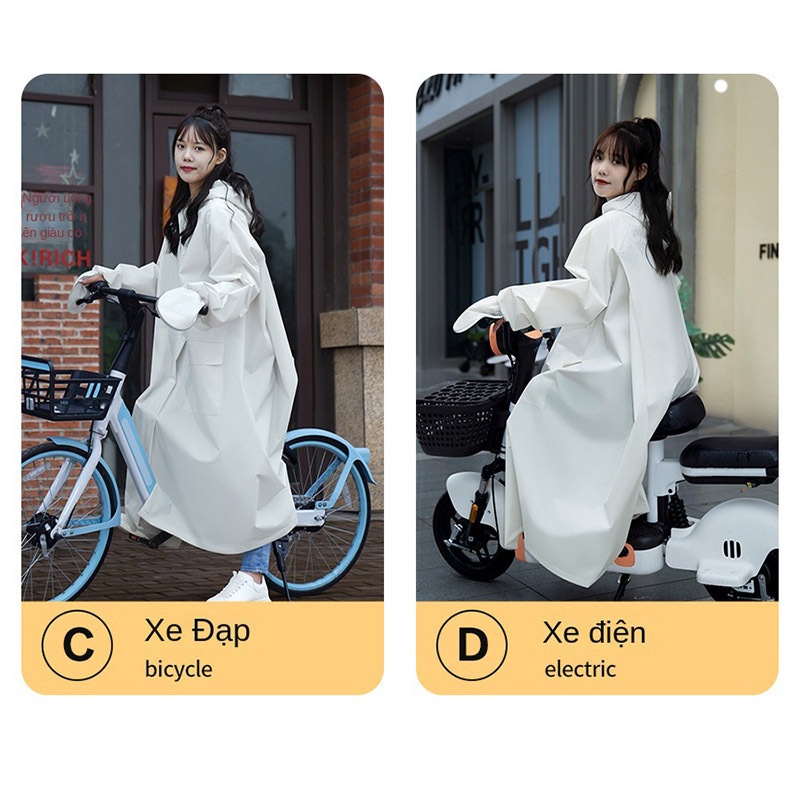 Áo mưa bảo vệ toàn thân vải Eva màu đặc(Có Khóa Kéo, Có Cúc Bấm, Đeo cặp)kính chắn gió không thấm nước