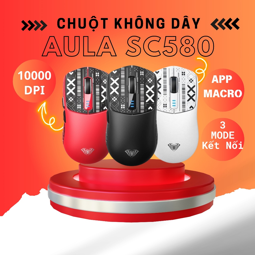 Chuột Máy Tính Không Dây Chuyên Game Aula SC580 DPI10000, 6 Nút Có App Điều Chỉnh Macro, Bảo Hành Ch