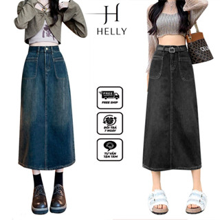  Chân váy jean cạp cao xẻ tà sau phong cách retro Chân váy bò chữ A phong cách Hàn Quốc - Avocado 