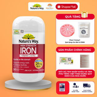 Bổ Sung Sắt Nature’s Way High Strength Iron + Vitamin C&B12 Tăng Cường Sức Khỏe Miễn Dịch 30 viên