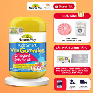 Kẹo dẻo Nature's Way Kids Smart Vita Gummies Omega-3 DHA Fish Oil Trio hỗ trợ phát triển cho bé - 60 viên