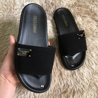 Dép da cao cấp, dép quai ngang nam nữ màu đen gắn mác  đế chống trượt full size 37 đến 43-unisex3