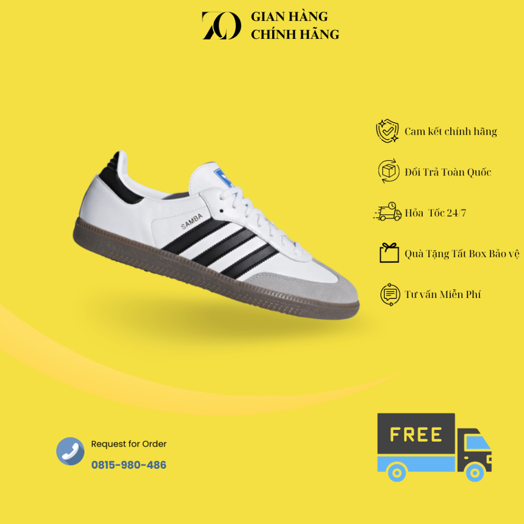 [ Chính Hãng ] Giày Adidas Samba Vegan White Black Full Box