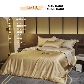 Bộ Chăn Ga Gối 5 Món LUSI Lụa Silk Bedding lụa mát lạnh không nối vải - Vàng Mix Bạc Kim