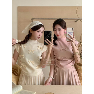 ÁO THUN CROPTOP CỔ CAO ĐÍNH NƠ NHIỀU HOT MÙA HÈ CUCTAC9
