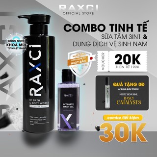 Combo Sữa Tắm Nam Hương Nước Hoa Raxci 500ml/chai và Dung Dịch Vệ Sinh Nam 130ml, Ngừa Khuẩn & Lưu Hương 12H