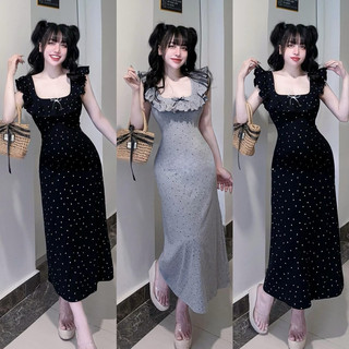 HAB Váy Xoè Dáng Dài Hoạ Tiết Bi Cổ U Đầy Phong Cách - Đầm Body Hot Hòn Họt 2024