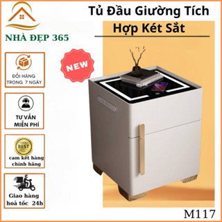 Tủ đầu giường, tủ đầu giường thông minh tích hợp két sắt mini, sạc điện thoại, đèn ngủ M117