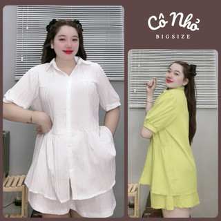 Set đồ bộ Bigsize Cô Nhỏ nữ tay ngắn áo baby doll cực xinh Chất vải xốp đũi mềm mát dễ chịu tôn dáng thanh lịch  SET51