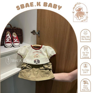 Sét bộ bé gái, sét áo tổ ong phối chân váy kaki mềm sbae.k baby