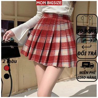 Chân váy bigsize nữ đi chơi sang chảnh kiểu xếp ly kẻ sọc vải dạ lưng thun mềm mịn MON big size 50 - 90kg