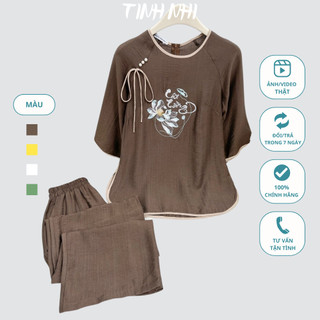 Đồ lam đi lễ thêu hoa cát tường TINH NHI tôn dáng dễ mặc PP181