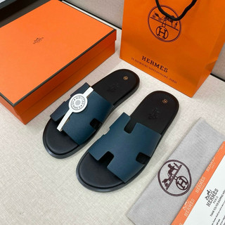 Dép lê nam quai ngang Hơ Mẹc slide quai da bò hình chữ H sần trơn đế phíp gỗ viền đen full box DL116P