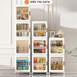 Tủ đựng giày dép, túi xách, tủ nhựa gấp gọn đa năng cửa trong suốt bánh xe xoay 360 độ tiện lợi