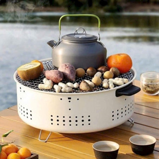 Bếp nướng than hoa tròn không khói BBQ chịu nhiệ nhỏ gọn, nướng picnic cắm trại dã ngoại