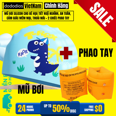 Combo 2 Món: Phao Tay Bơi Lội Trẻ Em + Mũ Nón Bơi Cao Cấp - Chọn Thiết Kế Đáng Yêu - Hàng Chính Hãng Dododios