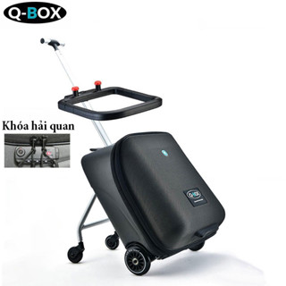Vali trẻ em có ghế ngồi cho bé chính hàng QBOX,  Vali xe kéo cho bé cao cấp 2in1, Valy kéo du lịch khiêm ghế ngồi cho bé