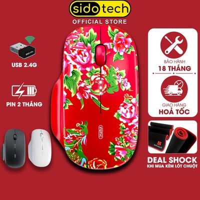 Chuột máy tính không dây SIDOTECH INPHIC M1 Đỏ tắt âm silent pin sạc họa tiết độc lạ chống ồn wireless laptop pc