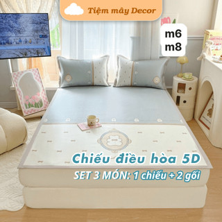 Chiếu điều hòa lụa lạnh họa tiết 5D, chiếu mây lụa mát lạnh cho mùa hè có chun cài 4 góc