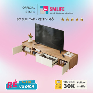 Kệ tivi phòng khách đẹp kết hợp kệ trang trí phong cách hiện đại thương hiệu smlife, có thể đổi size và màu sắc