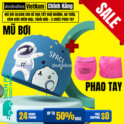 Combo Tốt: 2 Chiếc Phao Tay Trẻ Em Bơi Lội + 1 Mũ Nón Bơi Silicon An Toàn - Chọn Mẫu - Hàng Chính Hãng Dododios