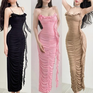 TADstore - Sakura Sheer Dress đầm thiết kế ôm eo với chi tiết nhún chất thun lưới