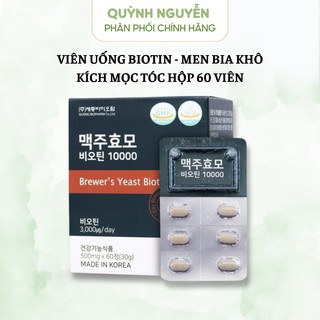 Viên uống BIOTIN MEN BIA KHÔ 10000 - Brewer's Yeast Biotin kích mọc tóc Hàn Quốc hộp 60 viên
