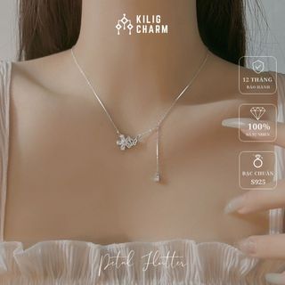 Dây chuyền bạc nữ "petal flutter" vòng cổ nữ đính đá charm bông hoa cao cấp s925 sang trọng kilig charm - kv10