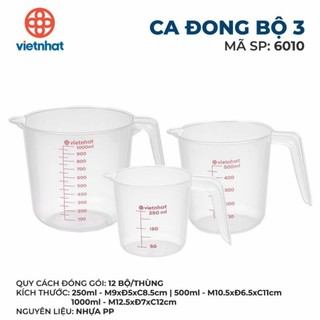 bộ 3 ca đong chia vạch Việt Nhật, 250ml, 500ml, 1000ml