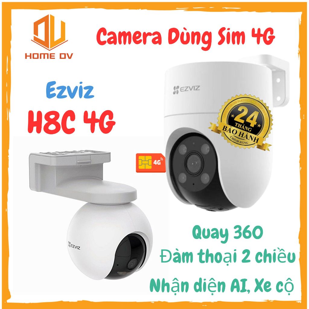 Camera dùng Sim 4G ezviz H8C 4G 3mp  chính hãng, quay 360, đàm thoại 2 chiều, báo động chống trộm th